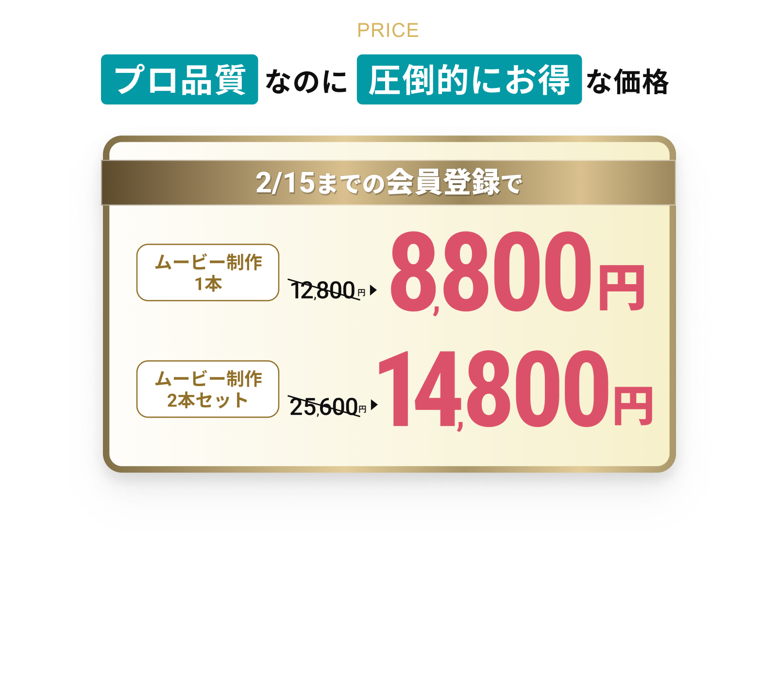 1本8800円、2本で14800円で結婚式ムービーが作れちゃう