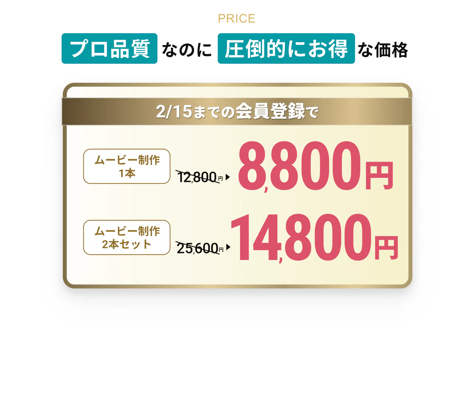 1本8800円、2本で14800円で結婚式ムービーが作れちゃう