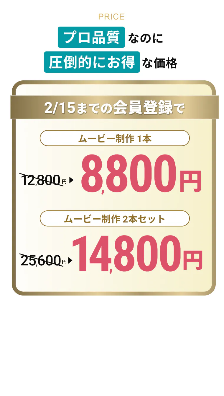 1本8800円、2本で14800円で結婚式ムービーが作れちゃう
