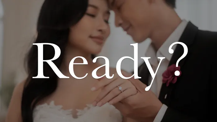 オープニングムービー Ready?。花嫁花婿のクローズアップとReady?の白文字がのったサムネイル